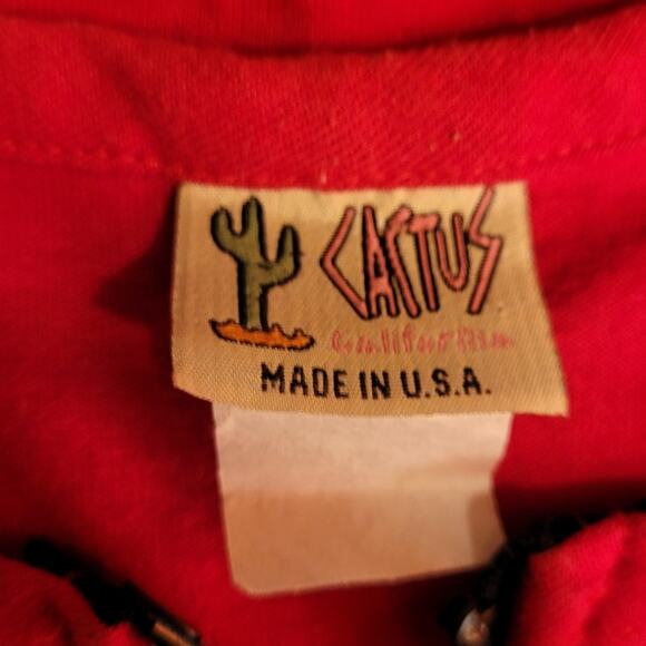 VNTG Cactus California Flag Rhinestone Quarter Zip Tee XL 80s Red Americana Rare - Picture 7 of 10
